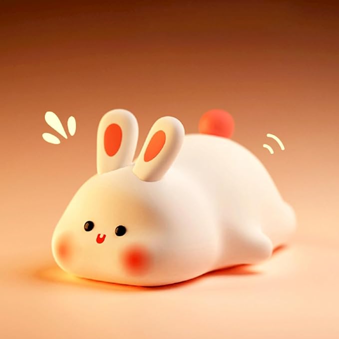 Squishy Bunny Night Light, Cute Easter Rabbit, Bunny Lamp, Led Big Face Rabbit Decor, Novelty Gifts, Dimmable Rechargeable Light up Bunnies, Nursery Room College Dorm Touch Nightlight