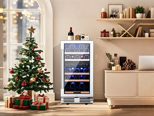 BODEGA 15 Inch Wine Fridge, 30 Bottle Wine Cooler Refrigerator, 41-68°F Wine Refrigerator Glass Door, Soft LED Dual Zone Wine Fridge, Built-in or Freestanding Fridge for Home/Bar/Kitchen (3.2 cu.ft)