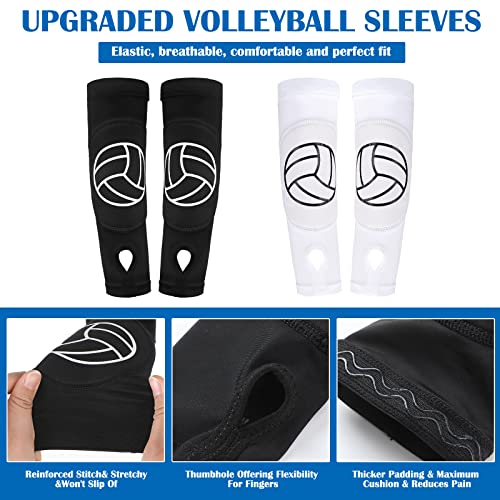 Newcotte 2 Pairs Volleyball Arm Sleeves Hitting Passing Forearm Sleeves with Protection Pads and Thumb Hole Padded