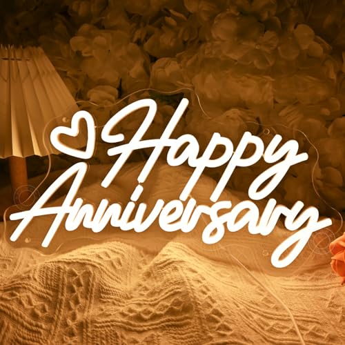 SYLHOME Happy Anniversary Led Neon Light Sign Family Business Celebrate Banner Wall Sign Decor Birthday Wedding Anniversar...