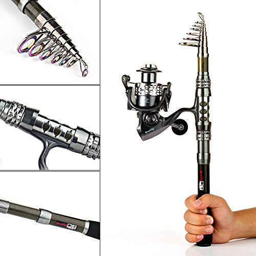 Sougayilang Fishing Rod Reel Combo with Telescopic Fishing Pole Spinning Reel Carrier Bag for Travel Saltwater Freshwater ...