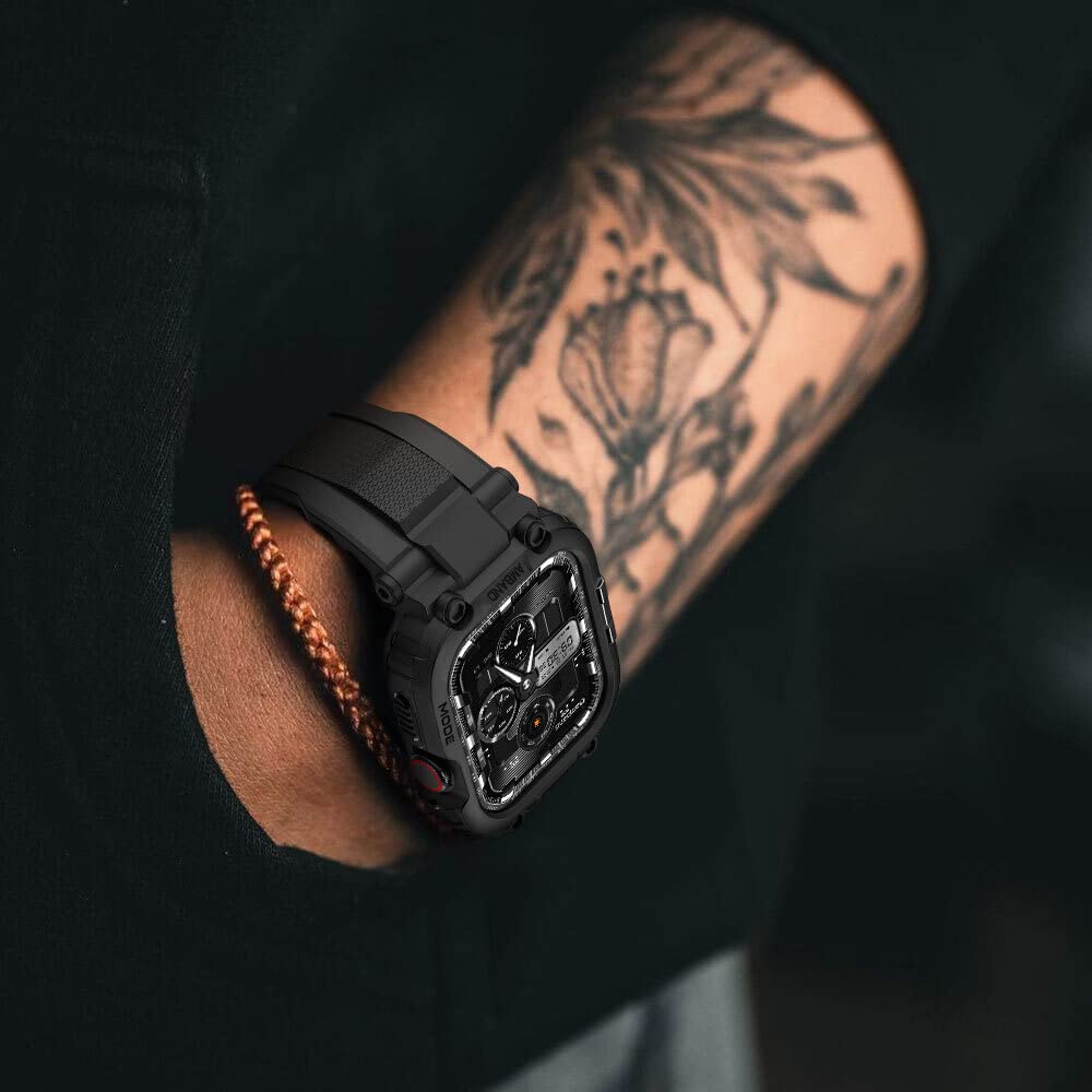 amBand Bands Compatible with Apple Watch 9/8/7/SE (3/2/1)/6/5/4 45mm/44mm Case for Men, M1 Sport Series Rugged Case Protective Cover for iWatch SE3/SE2/6/SE/5/4/3 42/44/45mm Men Black