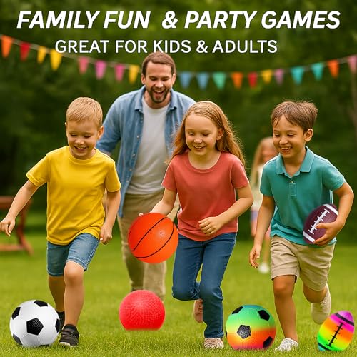 COAMZPARTY 8.5 Inch Sports Balls Set 7 Pack,Playground Balls for Kids&Adults, Includes Soccer Ball, Basketball, and Footba...