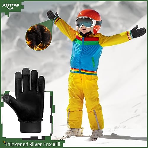 AOTOW Kids Winter Warm Sports Gloves - Cold Weather Thermal Snow Bike Touch Screen Children Mittens Boys Girls