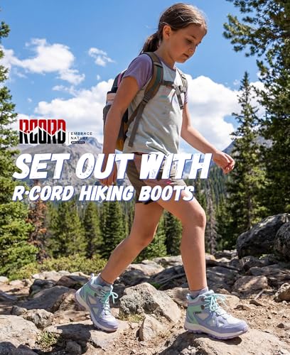 R CORD Kids Hiking Boots Waterproof Durable TPR Ankle Support Boots Breathable Trekking Shoes Non-Slip Outdoor Sneakers fo...