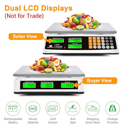 BROMECH Price Computing Scale 88lb/40kg Commercial Food Scale for Produce Meat Weighing, LCD Display and Green Bright Back...