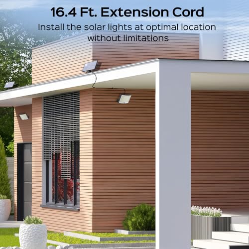 Adiding Solar Outdoor Lights, 202 LEDs Flood Lights with 16.4 ft Cable, Remote Control Solar Motion Sensor Outdoor Lights,...