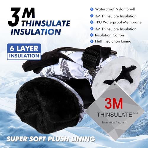 Pnosnesy Ski Gloves, Warmest Waterproof and Breathable Snow Gloves for Cold Weather, Fits Both Men & Women,for Parent Chil...