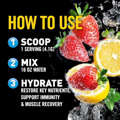 Body Fortress Electrolyte Powder Strawberry Lemonade - Rapid Hydration Drink Mix with 6 Essential Electrolytes & 3 B Vitam...