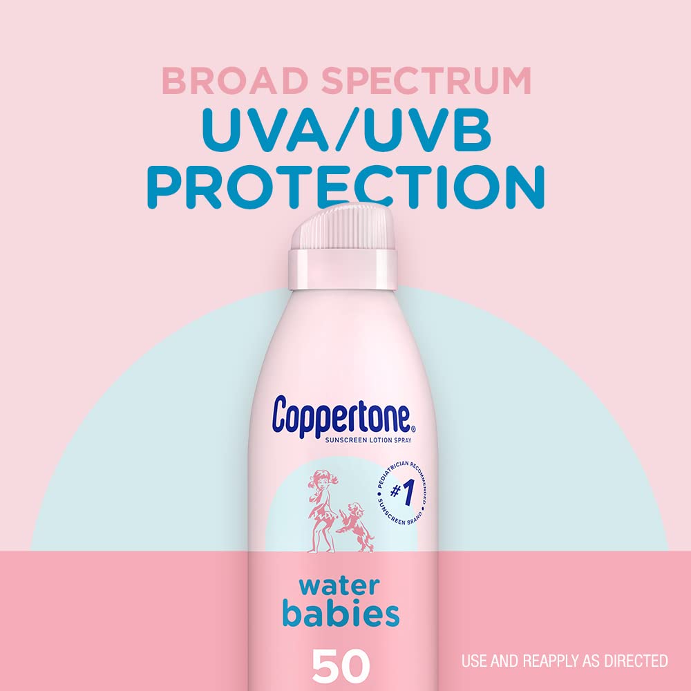 Coppertone WaterBabies Baby Sunscreen Spray SPF 50, Spray On Sunscreen for Babies, Water Resistant, Pediatrician Recommended, 6