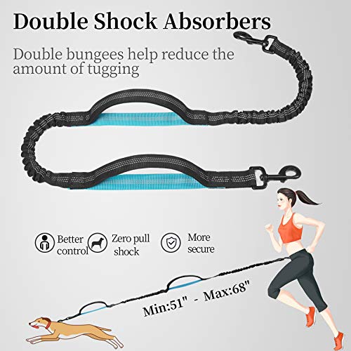 iYoShop Hands Free Dog Leash with Zipper Pouch, Dual Padded Handles and Durable Bungee for Walking, Jogging and Running Yo...