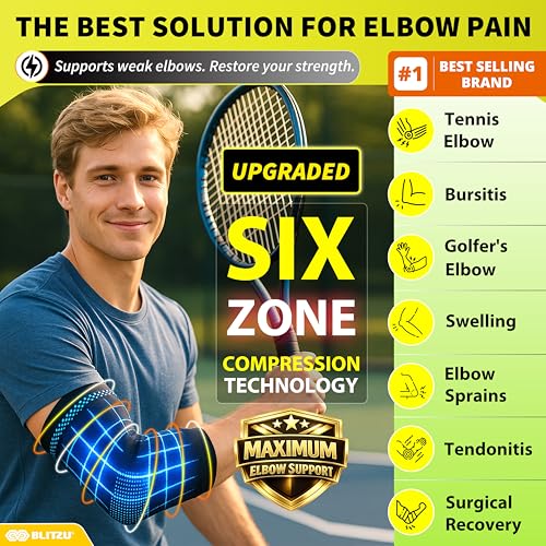 BLITZU Elbow Compression Sleeve for Tendonitis 2 Pack, Tennis Elbow Brace Support for Men and Women Golfers Elbow Pain Rel...