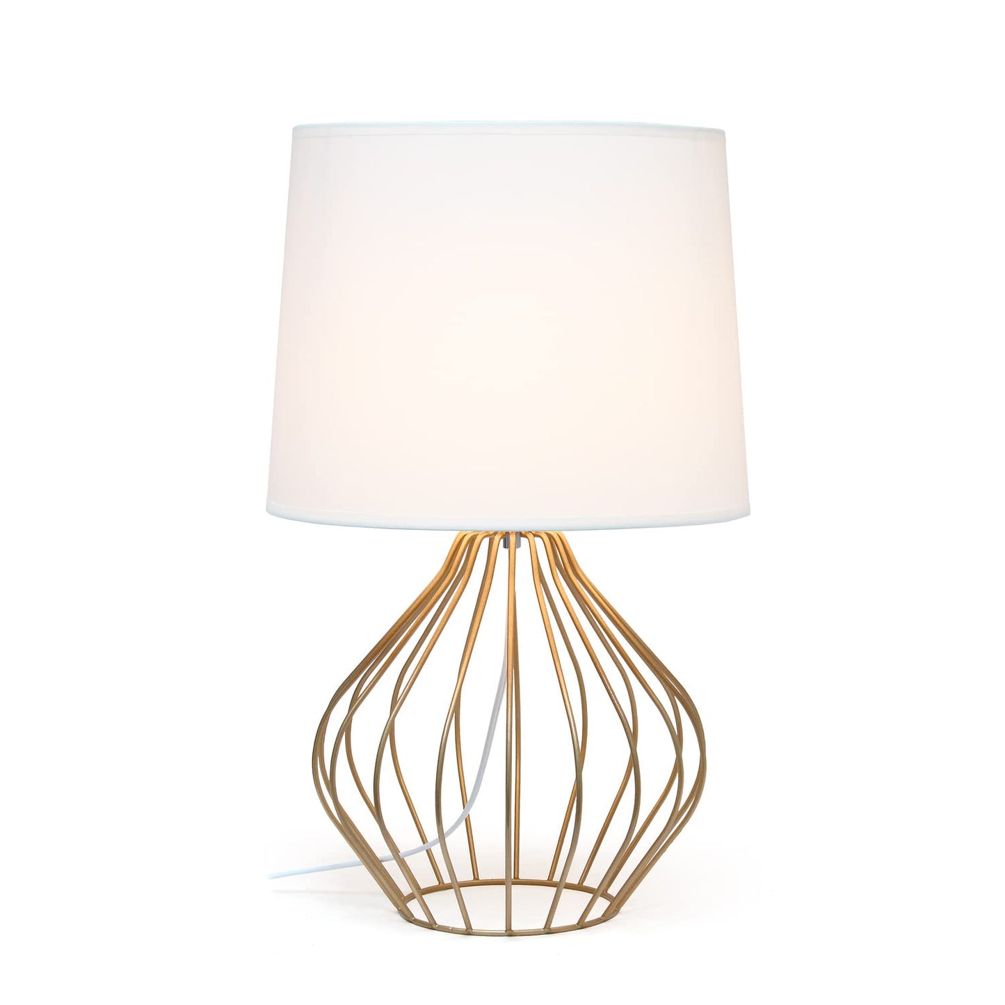 Simple Designs LT2086-WOC Copper Base Bedside Table Lamp, White Shade, 12.25inL x 12.25inW x 19.75inH