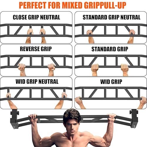HWOOUSA 48" Ceiling Mount Pull Up Bar - Heavy Duty Multi-Grip Chin Up Bar for Garage/Home Gym and Strength Training, Adjus...