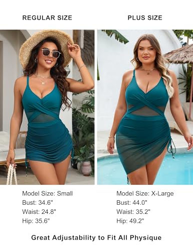 Blooming Jelly Womens Mesh One Piece Swimsuit Modest Tummy Control Bathing Suit Twist Front Swim Dress Swimwear 2026
