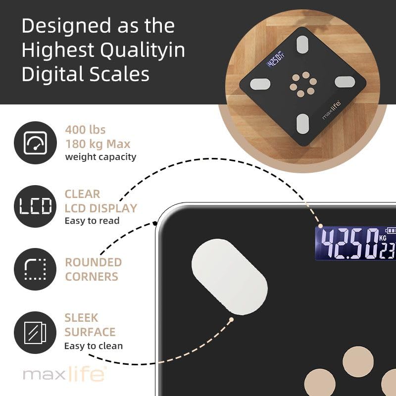MaxLife Smart Scale for Body Weight, Digital Bathroom Scale BMI Weighing Bluetooth Body Fat Scale, Body Composition Monito...