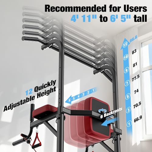 Dskeuzeew Power Tower Pull Up Bar Station, 450LBS Stable Power Tower Training Heavy-Duty Fitness Equipment for Home Gym