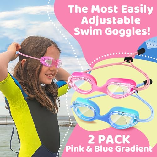 Vvinca Kids Swim Goggles with Bungee Strap No Leaking Anti Fog Toddler Goggles with Quick Adjust Ages 3-14