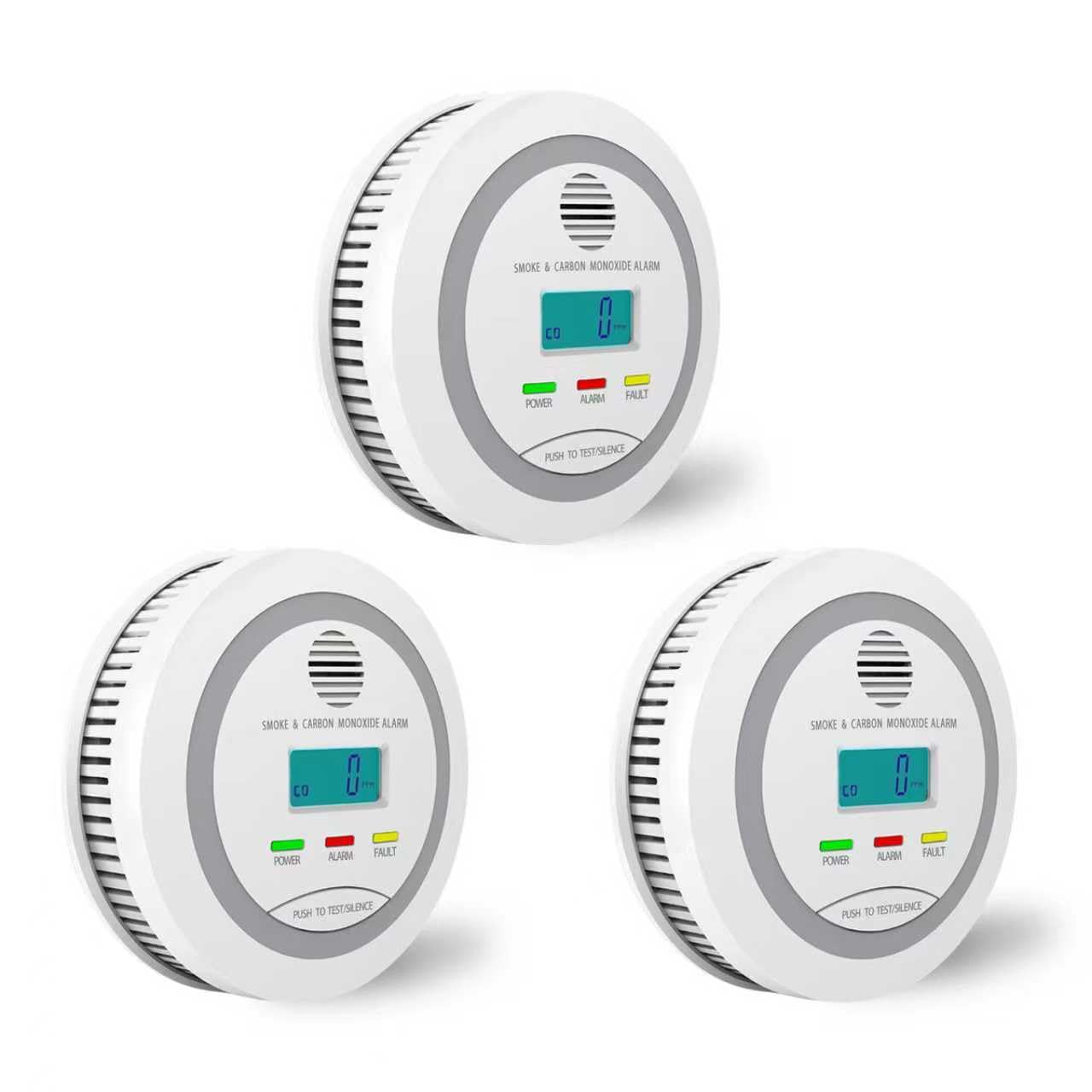 2 in 1 Smoke and Carbon Monoxide Detector Alarm with Digital Display, LCD Screen, Audible and Visual Alert, Test/Silence Button, 3 Packs