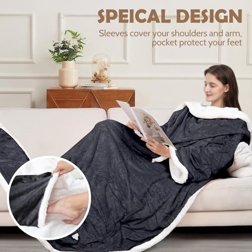 HOW'S MY HOUSE Wearable Heated Blanket with Sleeves and Foot Pocket, 52"x72" Electric Blanket for 6 Heat Settings, 12-Hour...