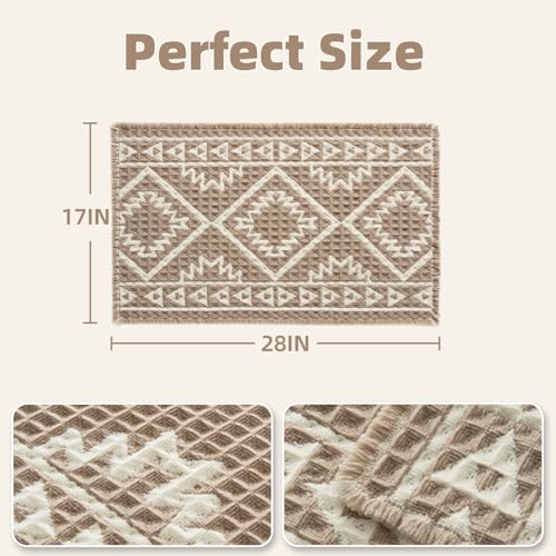 PADOOR-Waffle Bath Mat-Super Absorbent Bath Mats for Bathroom, Machine Washable Non Slip Bathroom Rug with Tassels, Soft B...