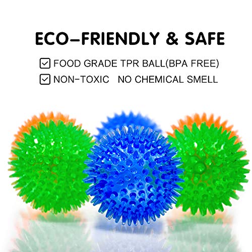 SHARLOVY Squeaky Balls for Pet Small Puppy, 6 Pack TPR Fetch Spike Balls for Dogs, Rubber 6 Pack Bright Colors Chew Teethi...