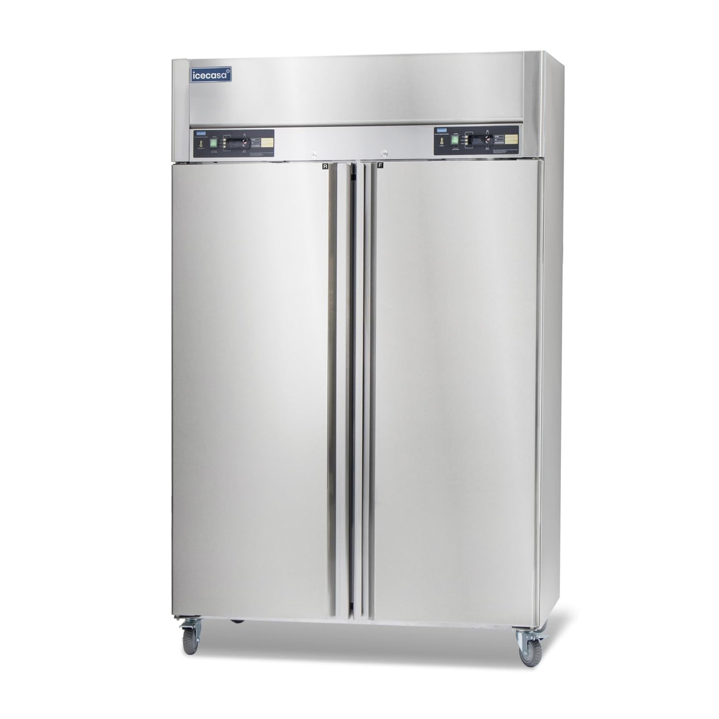 ICECASA 48" W Commercial Refrigerators and Freezer Combo Reach-in 36 Cu.ft 2 Solid Door Stainless Steel Refrigerators and Freezer Combo Fan Cooling for Restuarant, Bar, Shop, etc