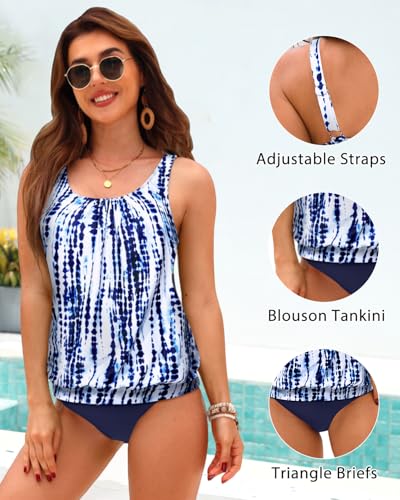 Yonique Blouson Tankini Swimsuits for Women Loose Fit Modest Two Piece Bathing Suits