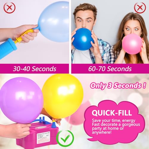 IDAODAN Electric Balloon Pump, Portable Electric Balloon Blower Machine Balloon Air Pump Dual Nozzle Rose Red 110V 600W Ba...