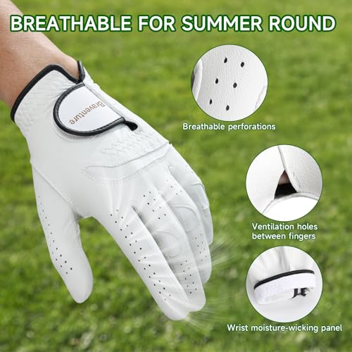 Braventure Mens Breathable Golf Glove: Cabretta Leather Golf Glove with Golf Tees, Divot Tool & Gift Box for Adult Left Hand