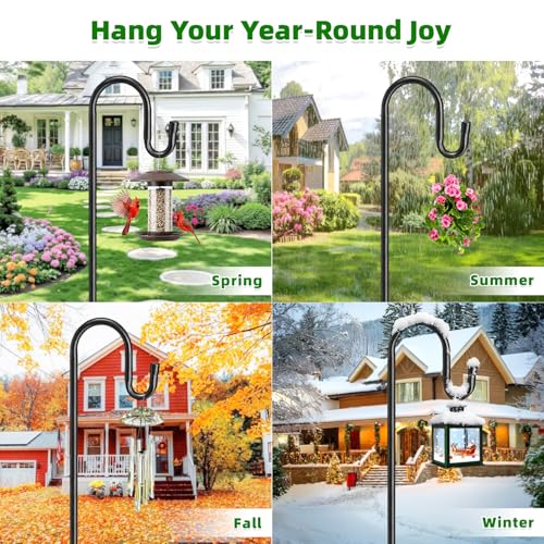 COCONUT 62" Heavy Duty Shepherds Hooks for Outdoor, Bird Feeder Pole with 5 Prong Base, Adjustable Height Shepherds Hook f...