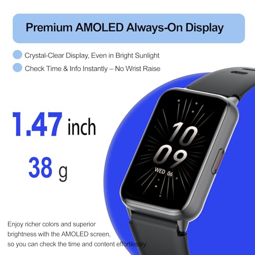 Fitness Tracker (Answer/Make Calls), Smart Watch for Women Men, with 1.47″ AMOLED Always-On Display, 24/7 Heart Rate, Slee...