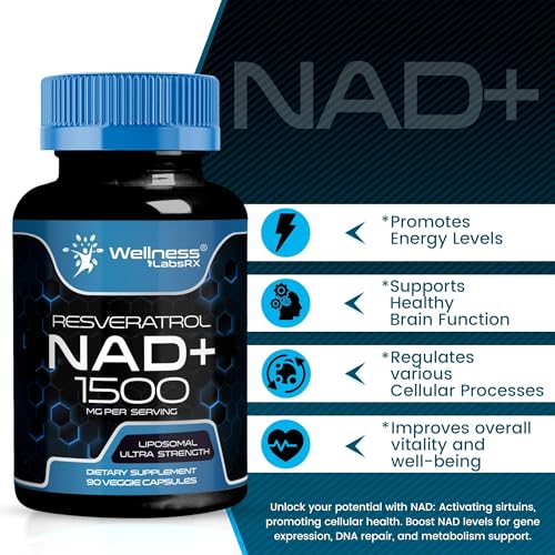 WELLNESS LABSRX Liposomal NAD Supplement, 1500mg - USA Made, NAD Resveratrol Supplement for Women and Men, NAD+ Support Ce...