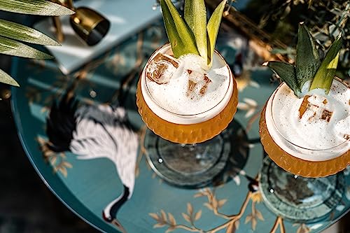 Vintage Flamingo Belle Coupe Glasses for Cocktails and Champagne | Set of 4 | 12 oz Crystal Retro Style Stemmed Saucers fo...