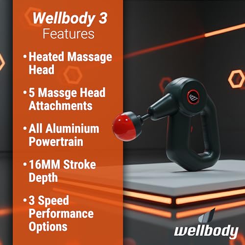 Wellbody 3 Deep Tissue Percussion Massager with Heat Ball Technology | 3 Speed Options | Portable Handheld Massage Gun for...