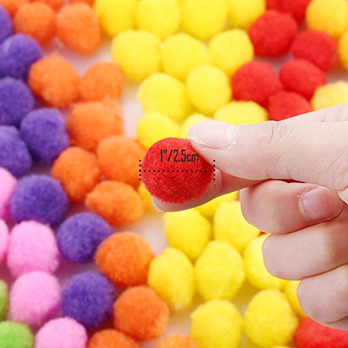 Caydo [400 pcs] - 300 Pieces 1 Inch Assorted Pompoms with 100pieces Wiggle Eyes Multicolor Arts and Crafts Pom Poms Balls ...