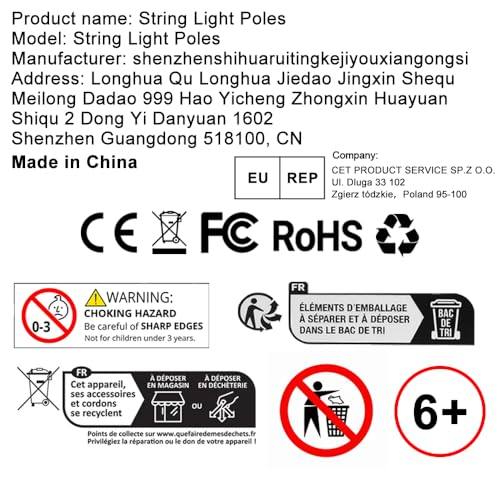 6 Pack String Light Poles, Outdoor String Light Pole 10 ft Forked Metal Light Pole with Adjustable Outdoor Light Stand, De...