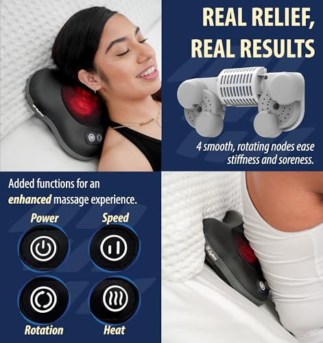 Zyllion Shiatsu Back and Neck Massager with Heat - Cordless Rechargeable 3D Electric Kneading Deep Tissue Massage Pillow w...