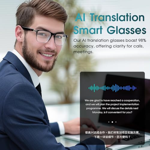 AI Smart Glasses for Women & Men, Supports 160+ languages Real-Time Translation, No Subscription, AI Glasses with Open-Ear...