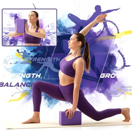4 Pcs Yoga Blocks 9 x 6 x 4 Inch Eva Foam Lightweight Non Slip Yoga Props for Pilates Stretching and Meditation Exercise B...