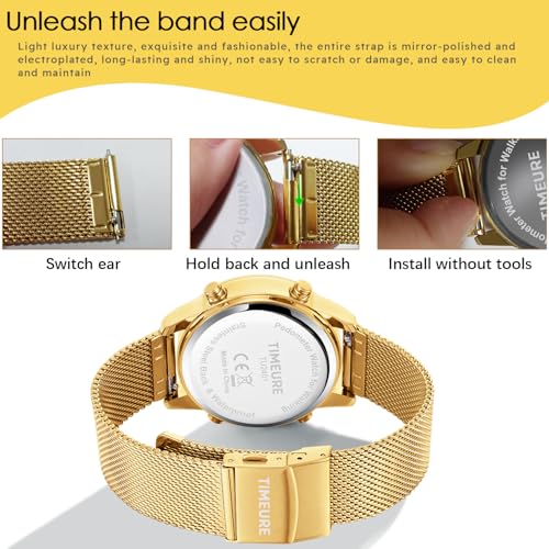 Women's Step Counter Pedometer Watch with Stainless Steel Bracelet, Stylish Design, No App, No Charging Needed for Step, C...