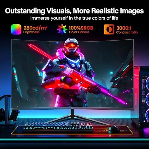 ZZA Gaming Monitor 27 Inch Curved 180Hz| 165Hz|144Hz|1ms| Computer Monitor FHD|1080P| 90% DCI-P3,100% sRGB,PC Monitor FreeSync| HDMI|HDR|Low Blue Light| HDMI|DP Ports| VESA Mount| Metal Stand