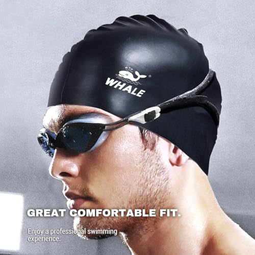 WHALE Extra Large Swim Cap for Women Men, Durable Silicone Swimming Hat with Ear Protection, Unisex Adults Bath Swimming C...