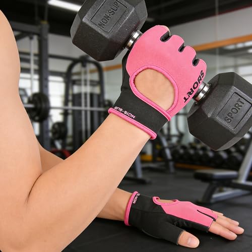 HinyBoeh Workout-Gloves for Men & Women - Fingerless Gym Gloves with Non-Slip Palm Breathable Lightweight for Weightliftin...