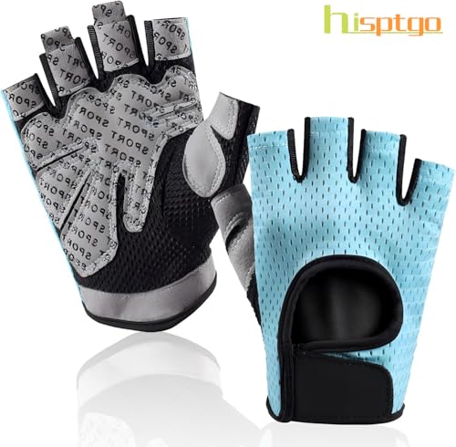 hisptgo Bike Gloves for Men Women Cycling, Fingerless Breathable Bicycle Biking Gloves Anti-Slip Shock Absorbing Padded fo...