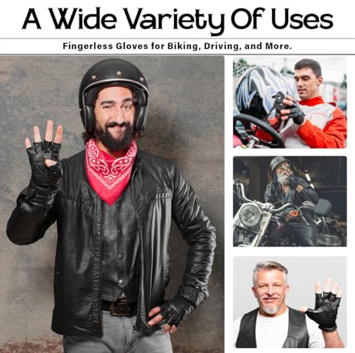 Hugger Men's Water Resistant Gel-Padded Palm Fingerless Motorcycle Gloves