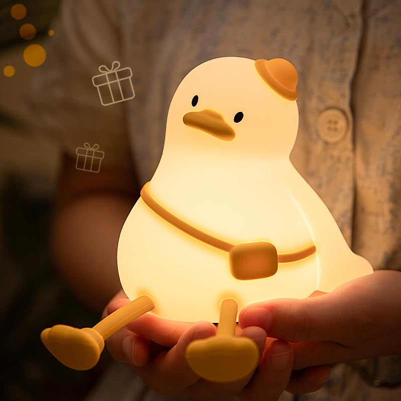 gofuch Relaxed Duck Night Light for Kids, 3-Level Dimmable USB Rechargeable Lamp with Timer, Soothing Animal Toy for Nursery Bed