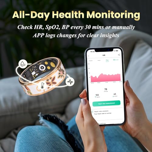 lumthou Enamel Craft Smart Ring for Women & Men - No Subscription Fee Fitness Tracker with Sleep Tracking, Heart Rate, SpO...