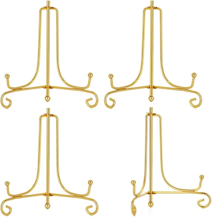 LIONWEI LIONWELI 4 Inch Gold Iron Plate Stand Holder Easel Display Stand for Plate?Picture?Photo and More,4 pcs.