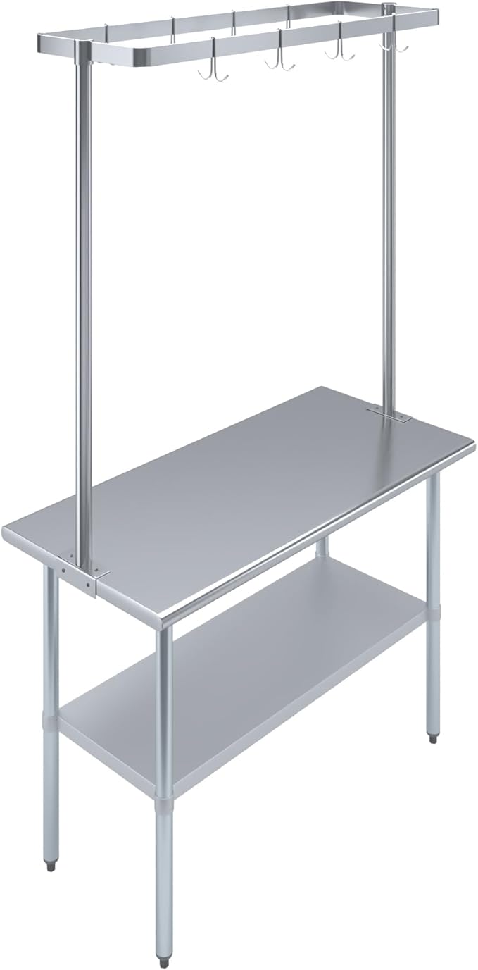 AmGood 48 in. Stainless Steel Table-Mounted Pot Rack With 8 Hooks